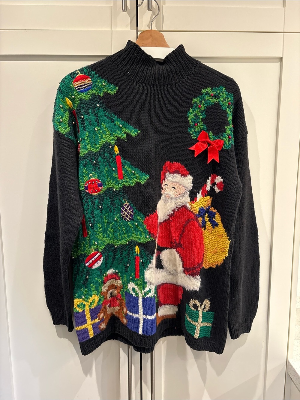 Vintage Talbot’s Hand Knit Christmas Ugly? Amazing? Black Embellished Sweater